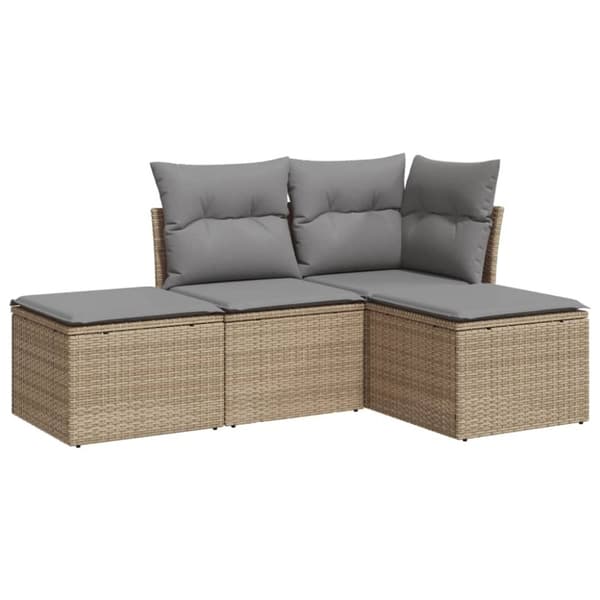 vidaXL Soffgrupp för trädgård med dynor 4 delar beige konstrotting