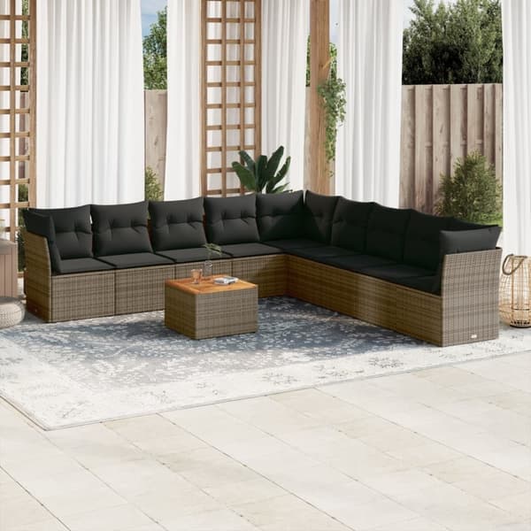 vidaXL sofasæt til haven 10 dele med hynder polyrattan grå