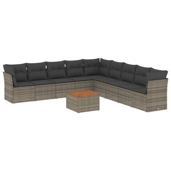 vidaXL sofasæt til haven 10 dele med hynder polyrattan grå