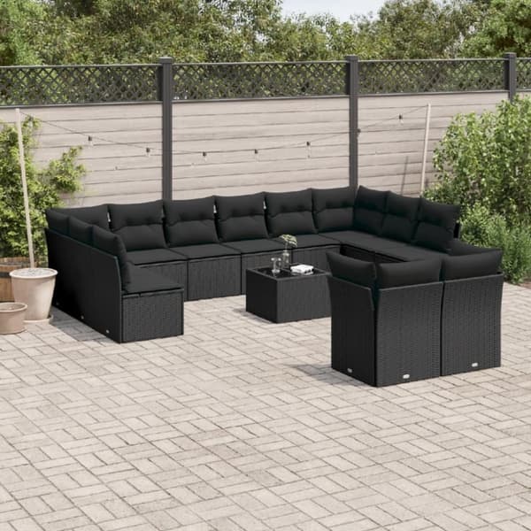 vidaXL sofasæt til haven 13 dele med hynder polyrattan sort