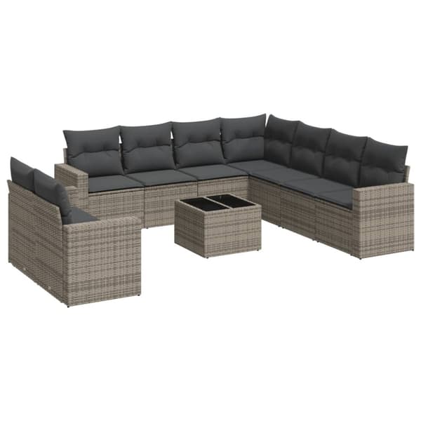 vidaXL sofasæt til haven 10 dele med hynder polyrattan grå