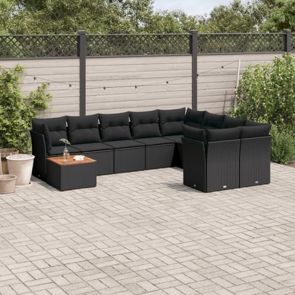 vidaXL sofasæt til haven 10 dele med hynder polyrattan sort