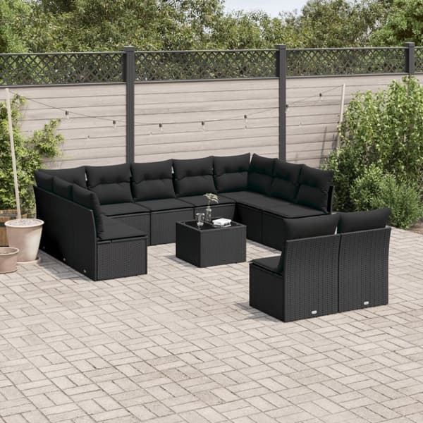 vidaXL sofasæt til haven 12 dele med hynder polyrattan sort