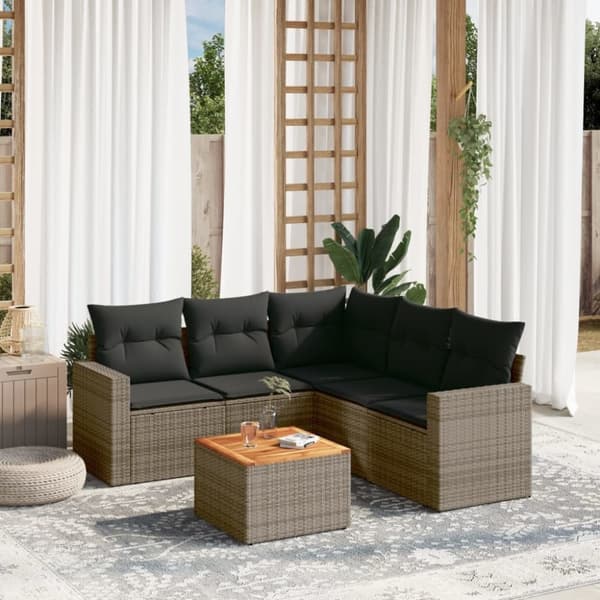 vidaXL sofasæt til haven 6 dele med hynder polyrattan grå