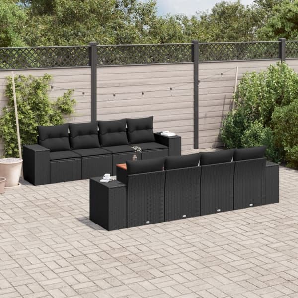 vidaXL sofasæt til haven 9 dele med hynder polyrattan sort