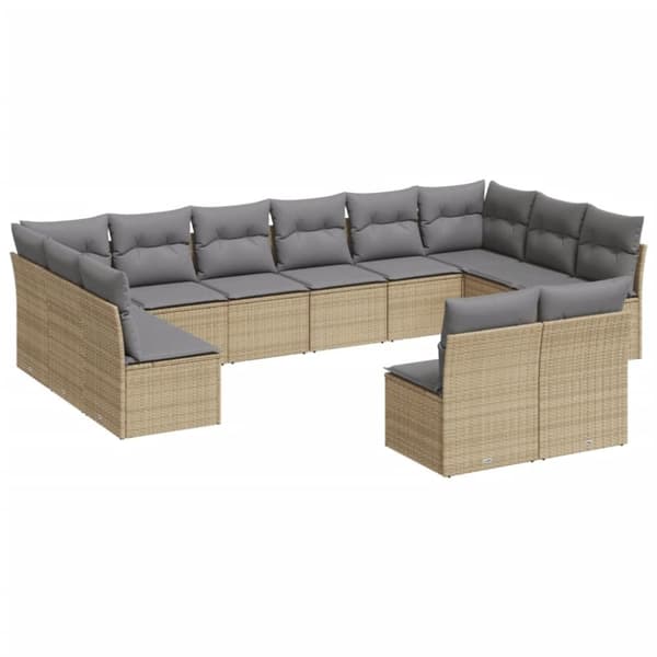 vidaXL sofasæt til haven 12 dele med hynder polyrattan beige