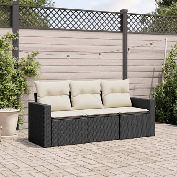 vidaXL sofasæt til haven 3 dele med hynder polyrattan sort