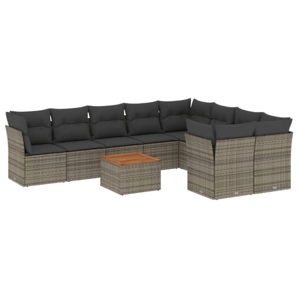 vidaXL sofasæt til haven 10 dele med hynder polyrattan grå