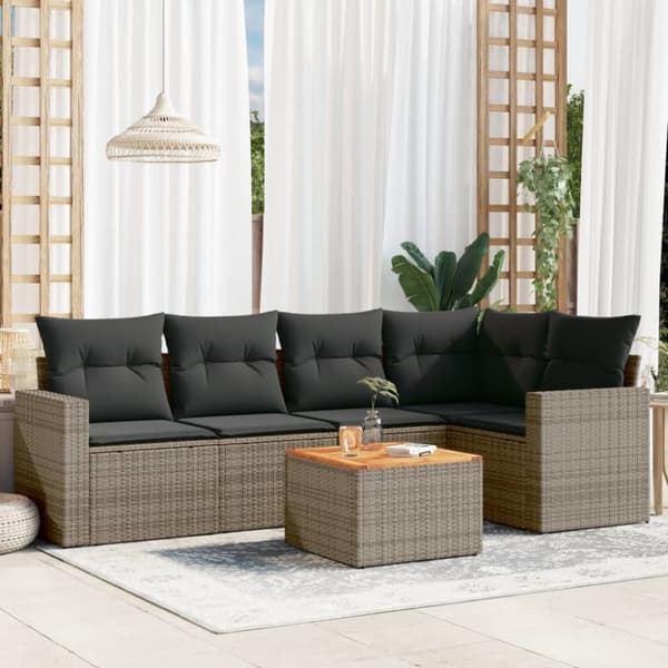 vidaXL sofasæt til haven 6 dele med hynder polyrattan grå