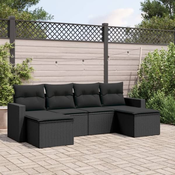 vidaXL sofasæt til haven 6 dele med hynder polyrattan sort