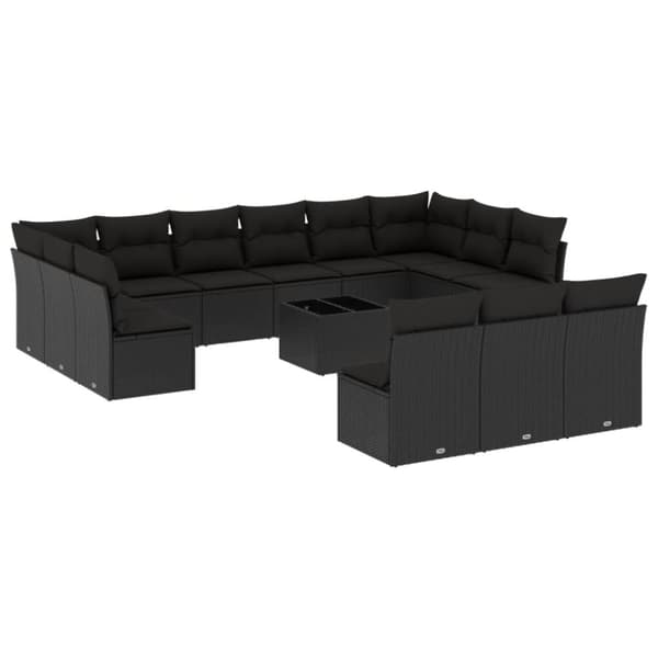 vidaXL sofasæt til haven 14 dele med hynder polyrattan sort
