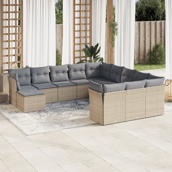 vidaXL sofasæt til haven 12 dele med hynder polyrattan beige