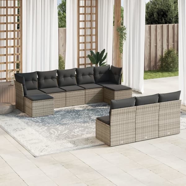vidaXL sofasæt til haven 10 dele med hynder polyrattan grå