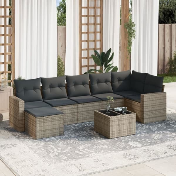vidaXL sofasæt til haven 8 dele med hynder polyrattan grå