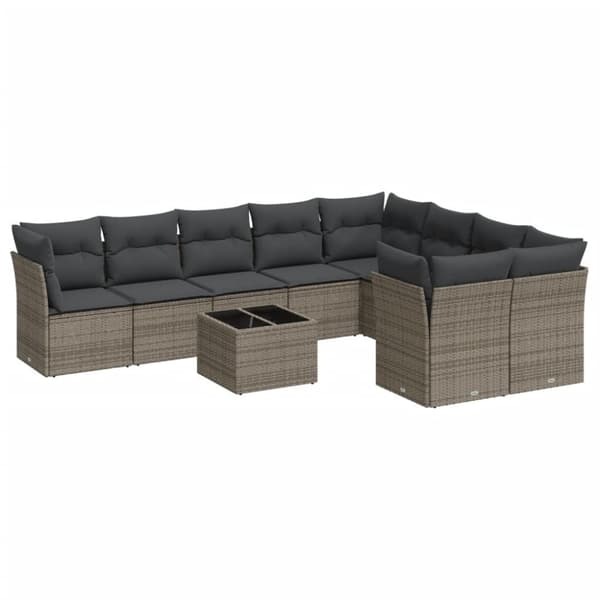 vidaXL sofasæt til haven 10 dele med hynder polyrattan grå
