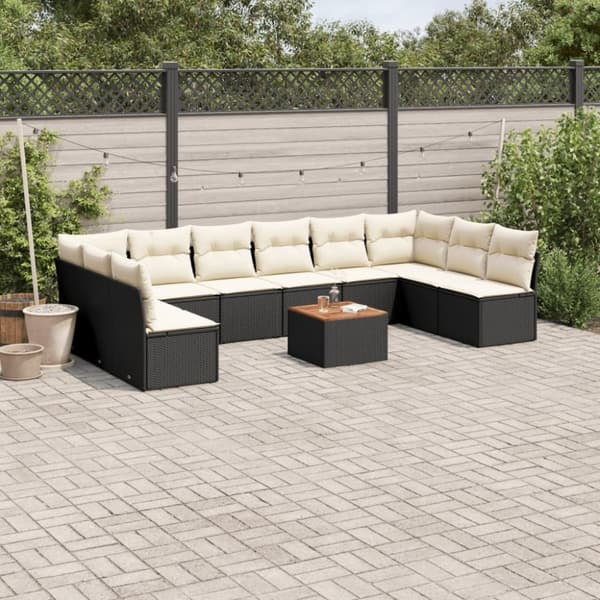 vidaXL sofasæt til haven 11 dele med hynder polyrattan sort
