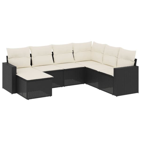 vidaXL sofasæt til haven 7 dele med hynder polyrattan sort