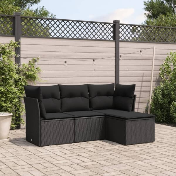 vidaXL sofasæt til haven 4 dele med hynder polyrattan sort
