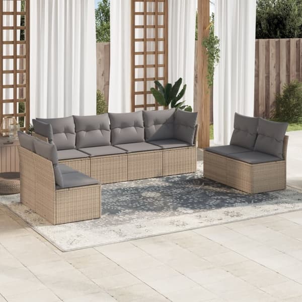 vidaXL sofasæt til haven 8 dele med hynder polyrattan beige