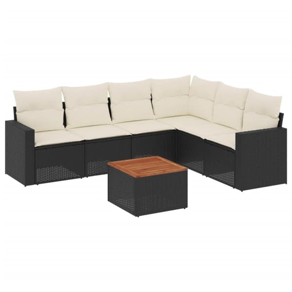 vidaXL sofasæt til haven 7 dele med hynder polyrattan sort