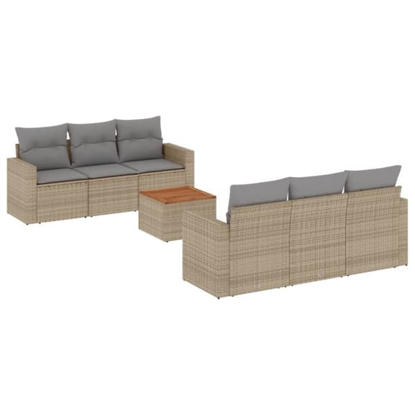 vidaXL sofasæt til haven 7 dele med hynder polyrattan beige