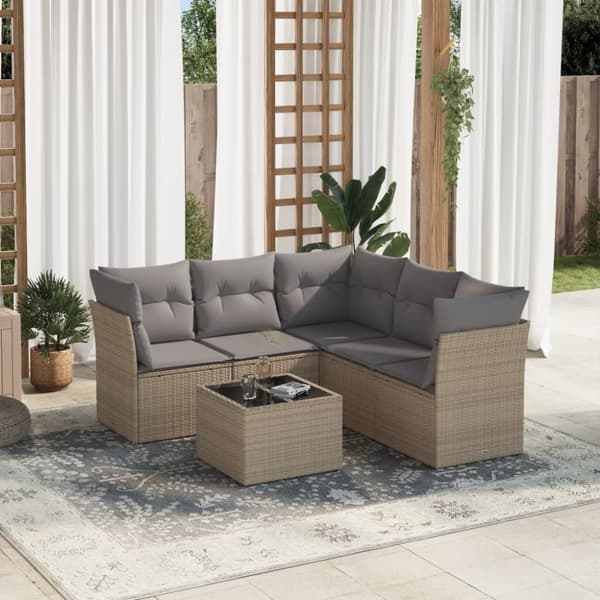 vidaXL sofasæt til haven 6 dele med hynder polyrattan beige