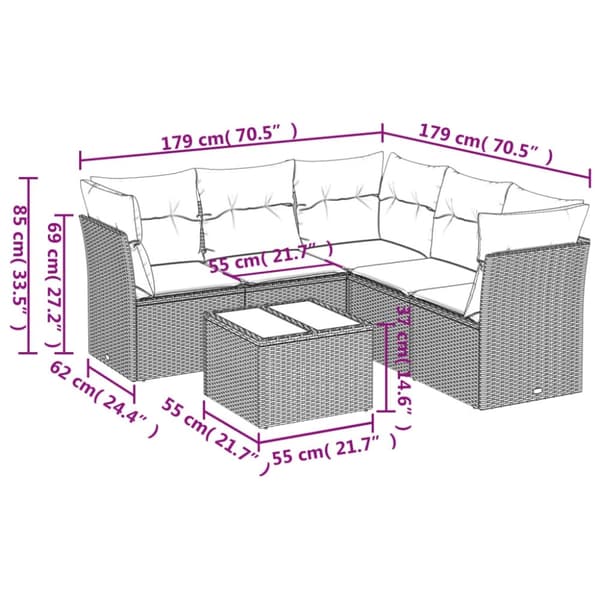 vidaXL sofasæt til haven 6 dele med hynder polyrattan beige