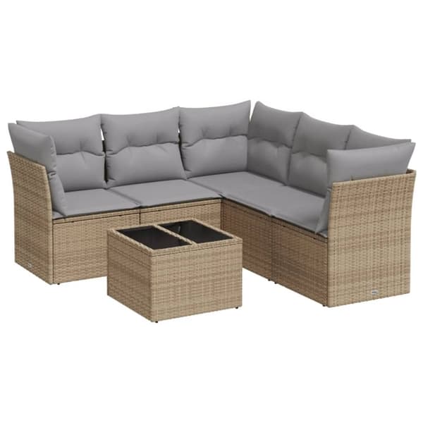 vidaXL sofasæt til haven 6 dele med hynder polyrattan beige