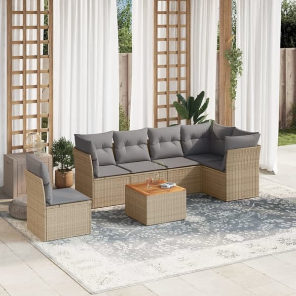 vidaXL sofasæt til haven 7 dele med hynder polyrattan beige