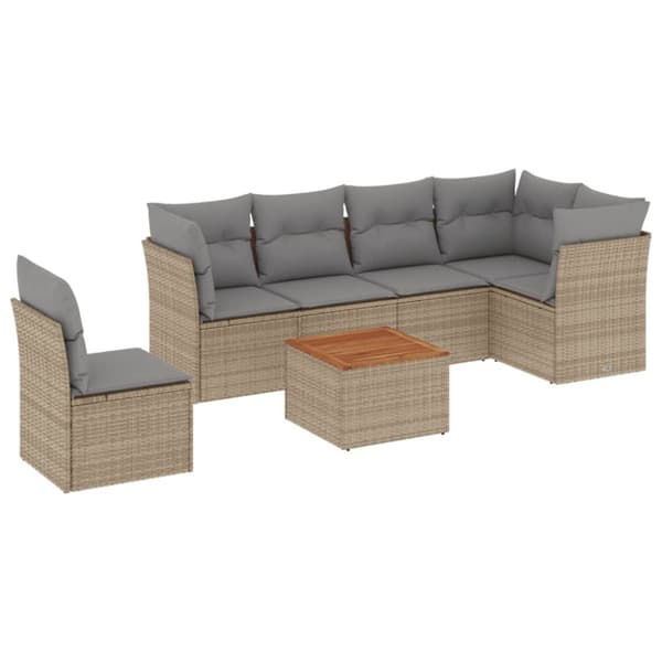 vidaXL sofasæt til haven 7 dele med hynder polyrattan beige