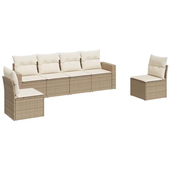 vidaXL sofasæt til haven 6 dele med hynder polyrattan beige