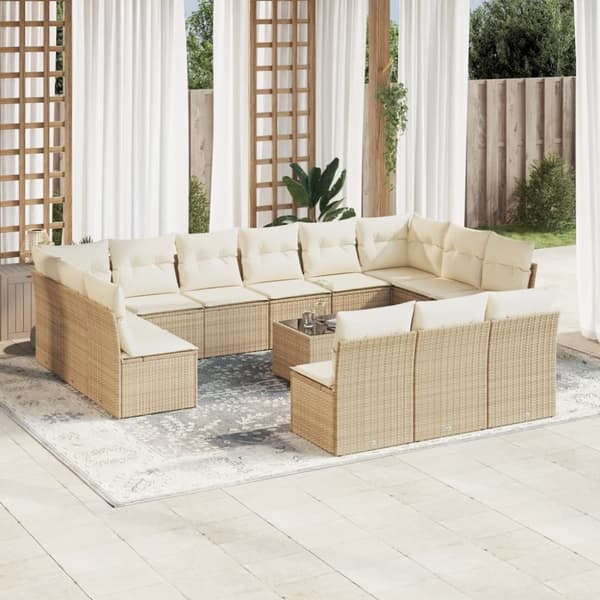 vidaXL sofasæt til haven 14 dele med hynder polyrattan beige