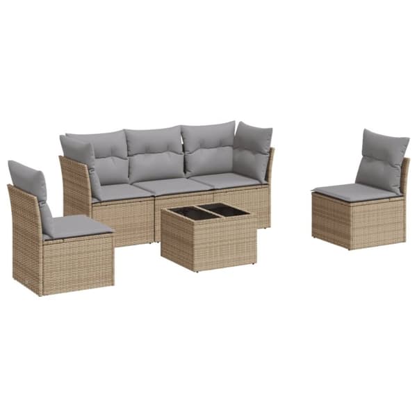 vidaXL sofasæt til haven 6 dele med hynder polyrattan beige
