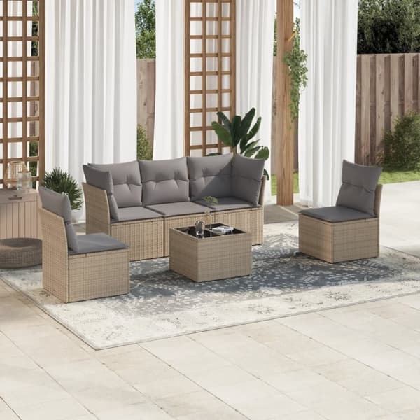 vidaXL sofasæt til haven 6 dele med hynder polyrattan beige