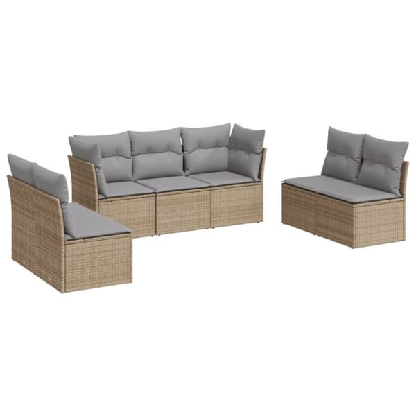 vidaXL sofasæt til haven 7 dele med hynder polyrattan beige