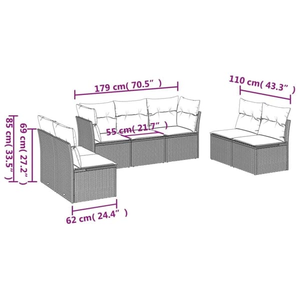 vidaXL sofasæt til haven 7 dele med hynder polyrattan beige