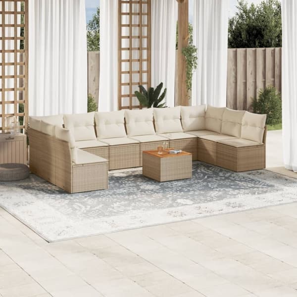 vidaXL sofasæt til haven 11 dele med hynder polyrattan beige