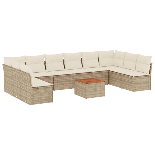 vidaXL sofasæt til haven 11 dele med hynder polyrattan beige