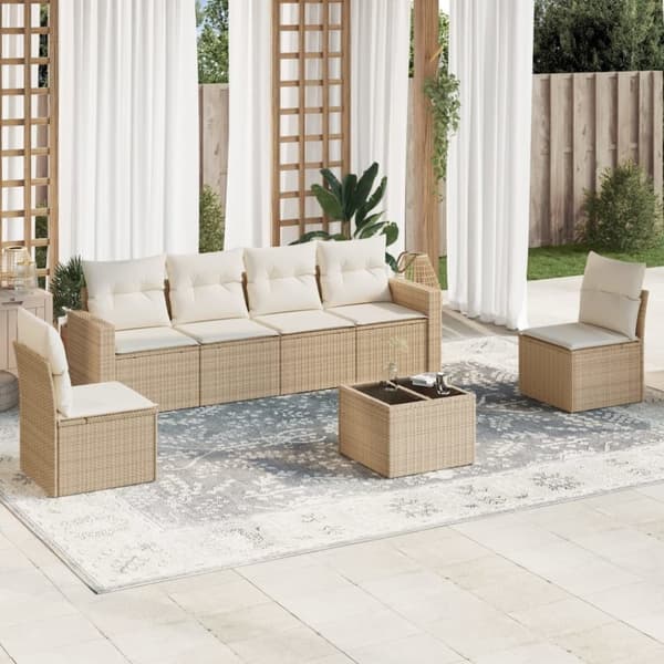 vidaXL sofasæt til haven 7 dele med hynder polyrattan beige