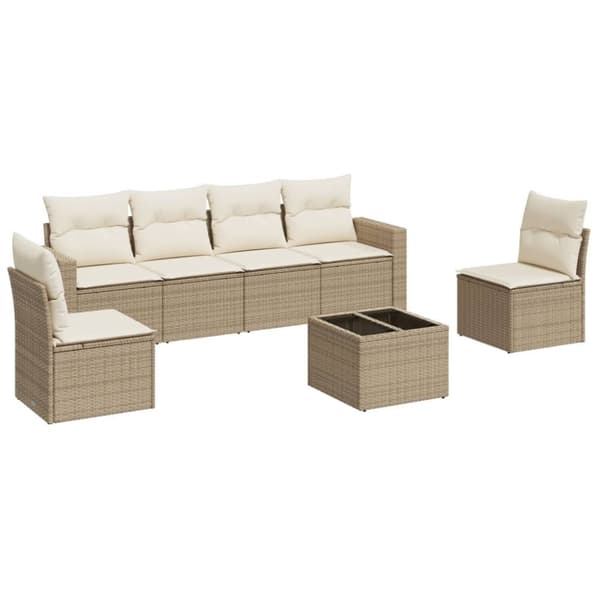 vidaXL sofasæt til haven 7 dele med hynder polyrattan beige