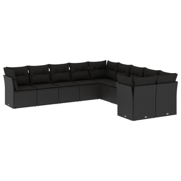 vidaXL sofasæt til haven 10 dele med hynder polyrattan sort