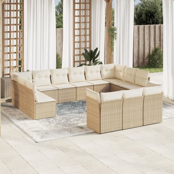 vidaXL sofasæt til haven 13 dele med hynder polyrattan beige