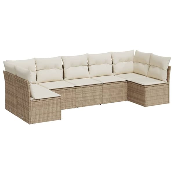 vidaXL sofasæt til haven 7 dele med hynder polyrattan beige