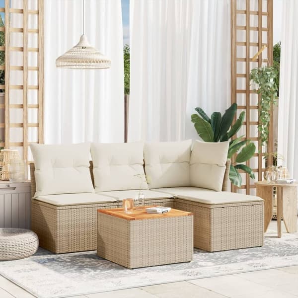 vidaXL sofasæt til haven 5 dele med hynder polyrattan beige