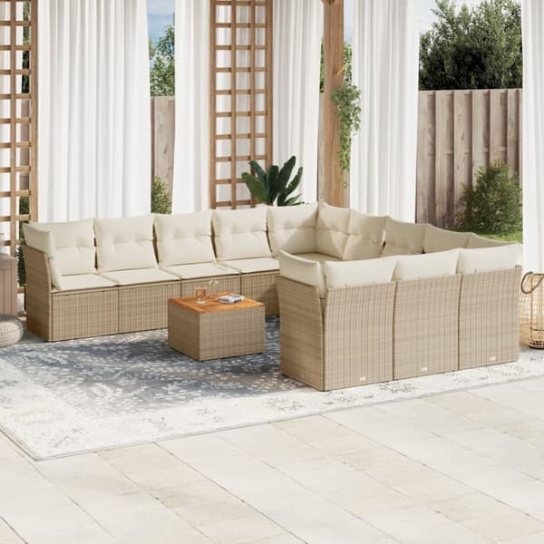 vidaXL sofasæt til haven 12 dele med hynder polyrattan beige