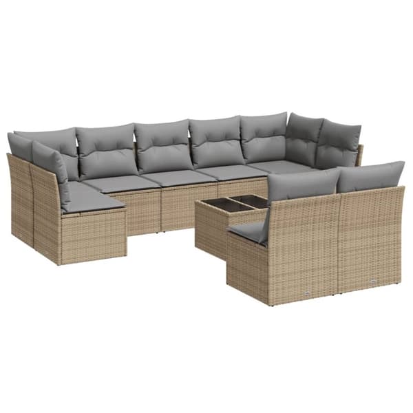 vidaXL sofasæt til haven 10 dele med hynder polyrattan beige
