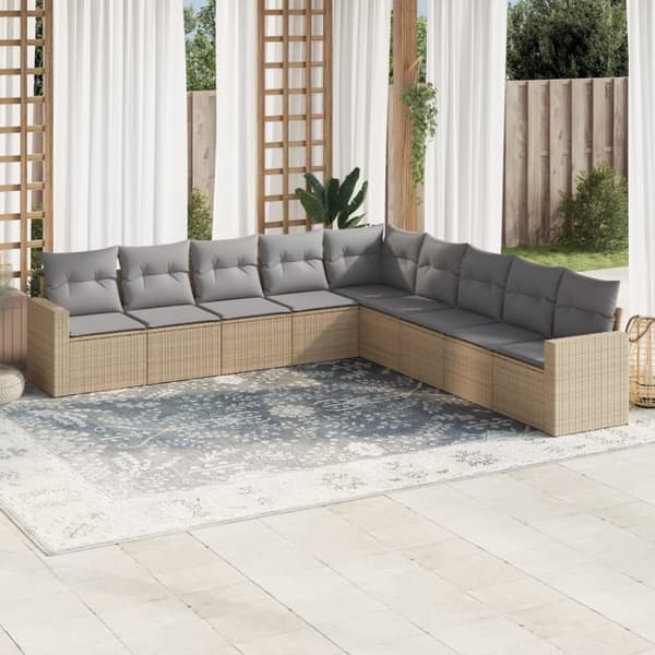 vidaXL sofasæt til haven 9 dele med hynder polyrattan beige