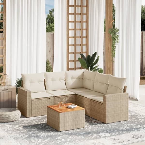 vidaXL sofasæt til haven 6 dele med hynder polyrattan beige