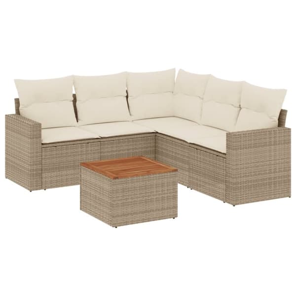 vidaXL sofasæt til haven 6 dele med hynder polyrattan beige