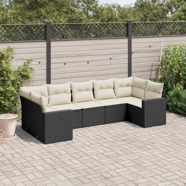vidaXL sofasæt til haven 7 dele med hynder polyrattan sort